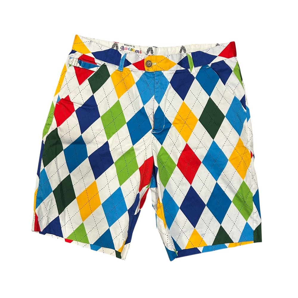 Royal &‎ Awesome Mens Golf Shorts Multi Color Argyle Pattern Size 34 FLAWED